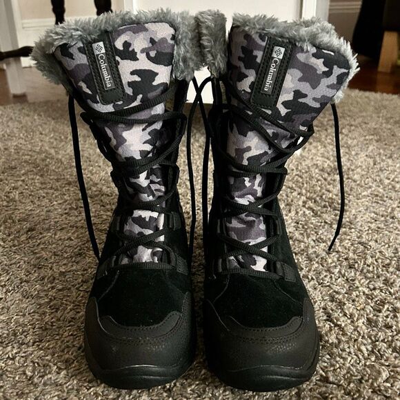 Columbia Ice Maiden Winter Boots Black & Gray Waterproof Leather & Textile Sz 9 - Picture 3 of 14